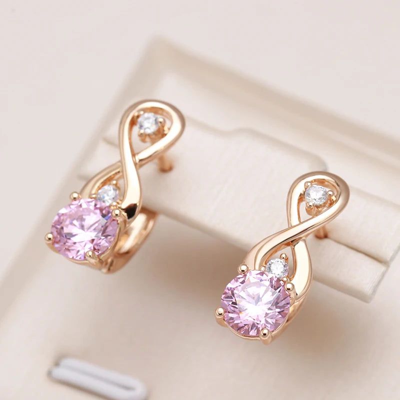 Stylish Vintage Pink Zircon Drop Earrings in 585 Rose Gold Finish