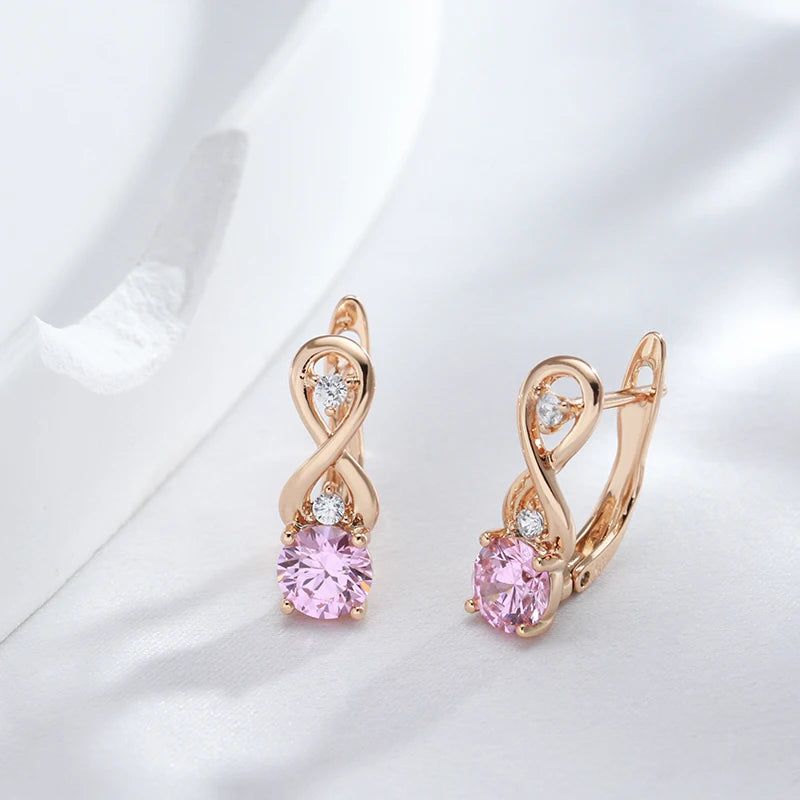 Stylish Vintage Pink Zircon Drop Earrings in 585 Rose Gold Finish