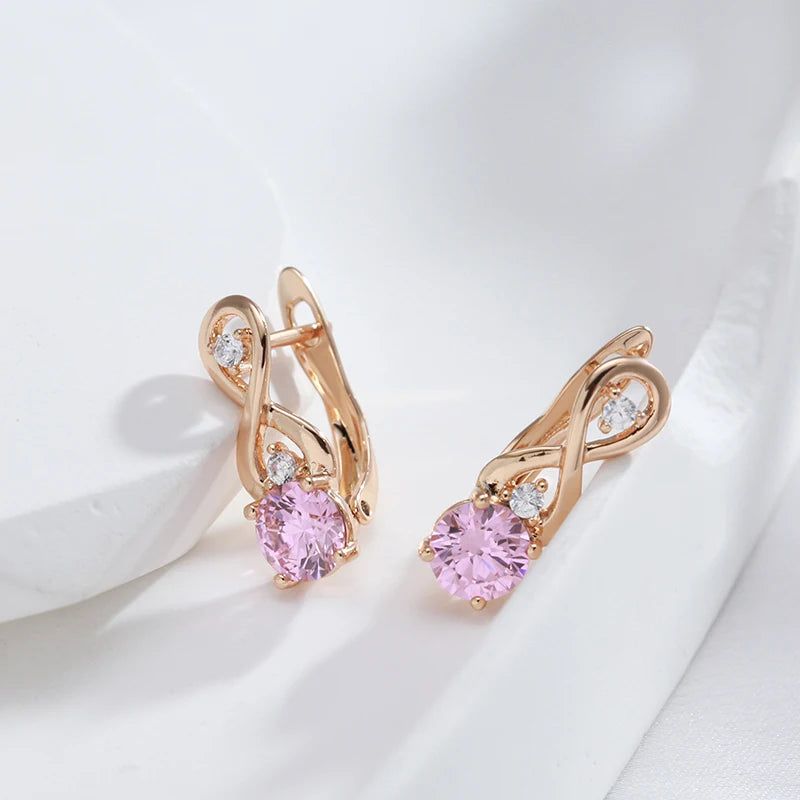 Stylish Vintage Pink Zircon Drop Earrings in 585 Rose Gold Finish