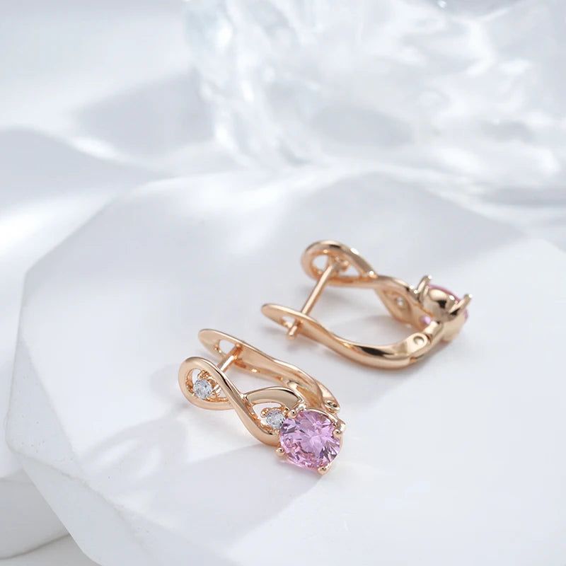 Stylish Vintage Pink Zircon Drop Earrings in 585 Rose Gold Finish