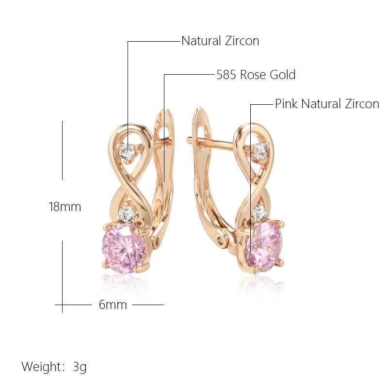 Stylish Vintage Pink Zircon Drop Earrings in 585 Rose Gold Finish