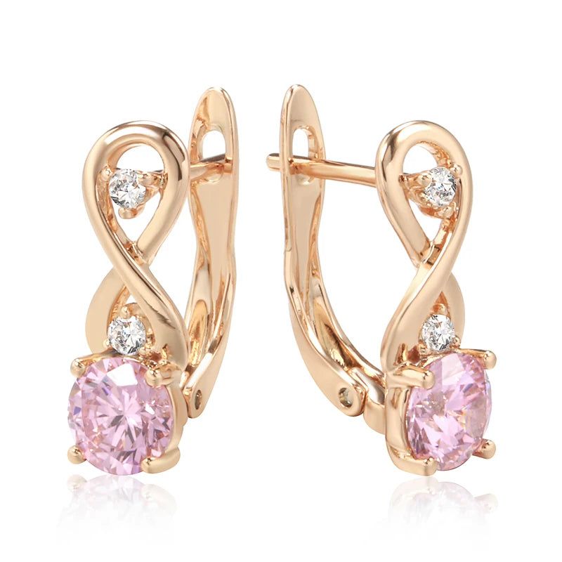 Stylish Vintage Pink Zircon Drop Earrings in 585 Rose Gold Finish