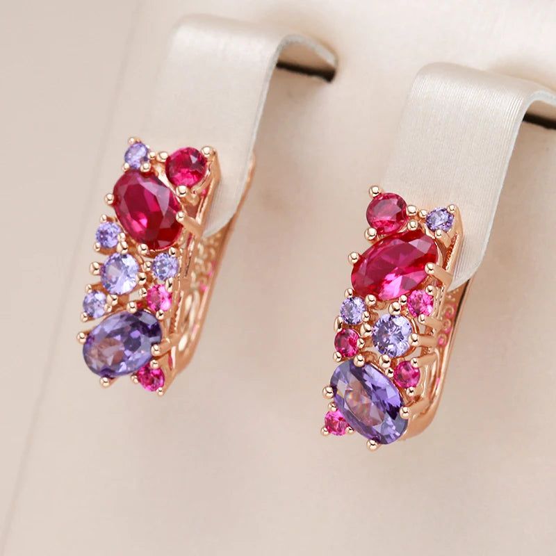 Stylish Vintage Purple Natural Zircon Drop Earrings in 585 Rose Gold