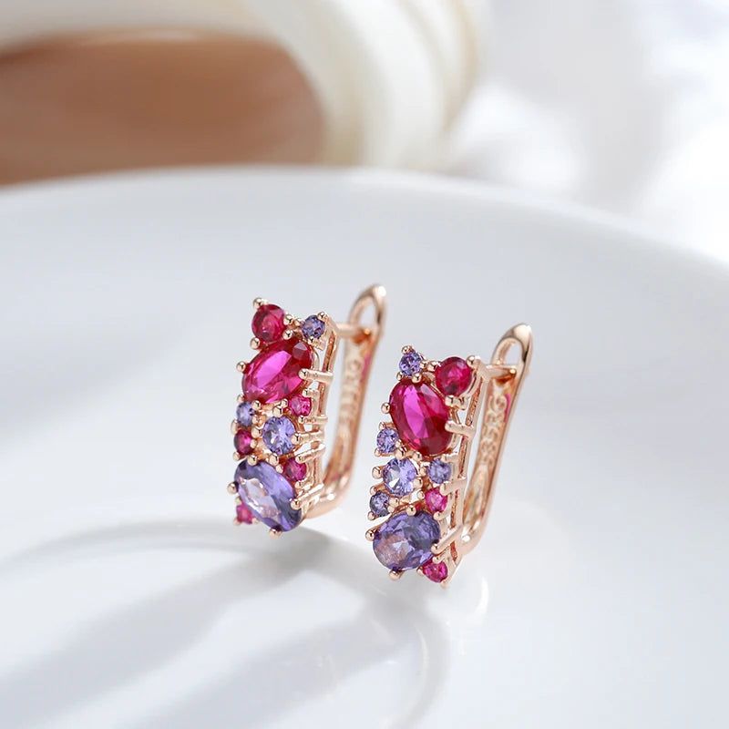 Stylish Vintage Purple Natural Zircon Drop Earrings in 585 Rose Gold