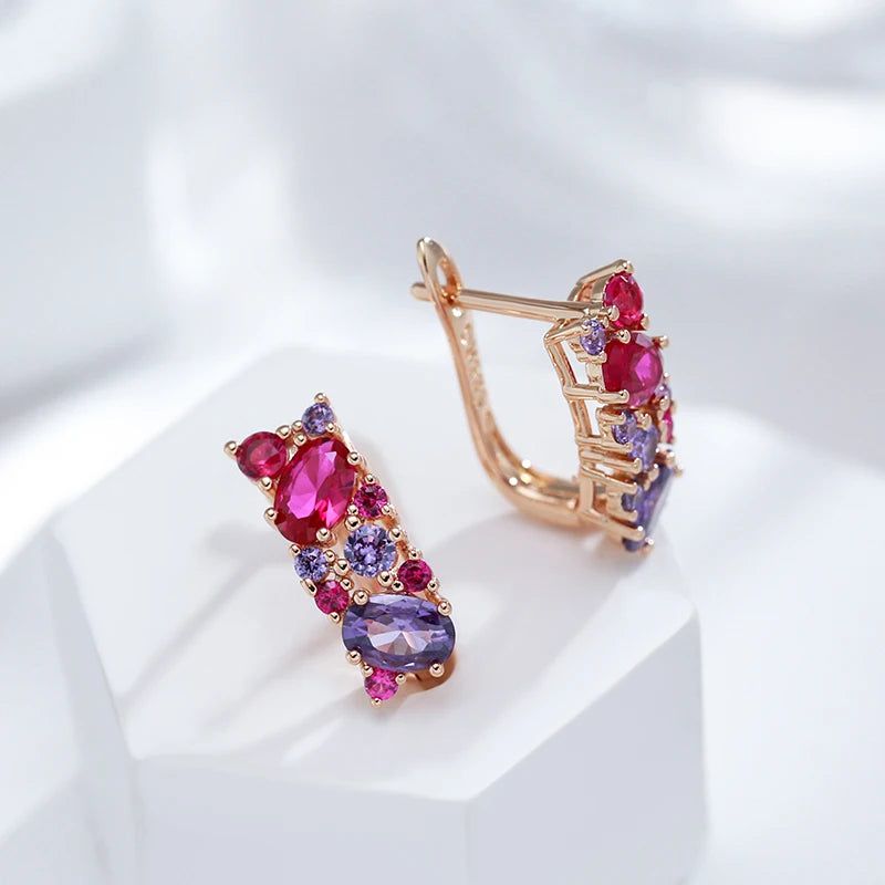 Stylish Vintage Purple Natural Zircon Drop Earrings in 585 Rose Gold