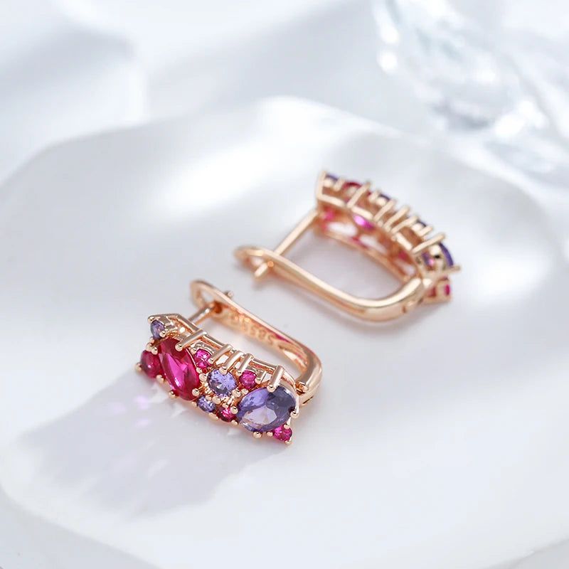 Stylish Vintage Purple Natural Zircon Drop Earrings in 585 Rose Gold