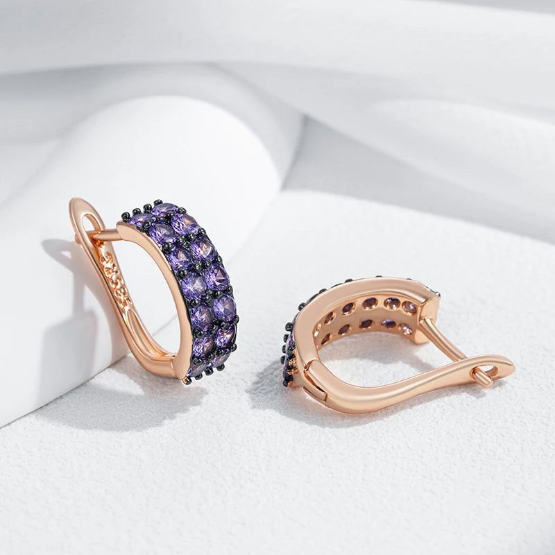 Stylish Vintage Purple Zircon Drop Earrings in 585 Rose Gold and Black Gold Plating