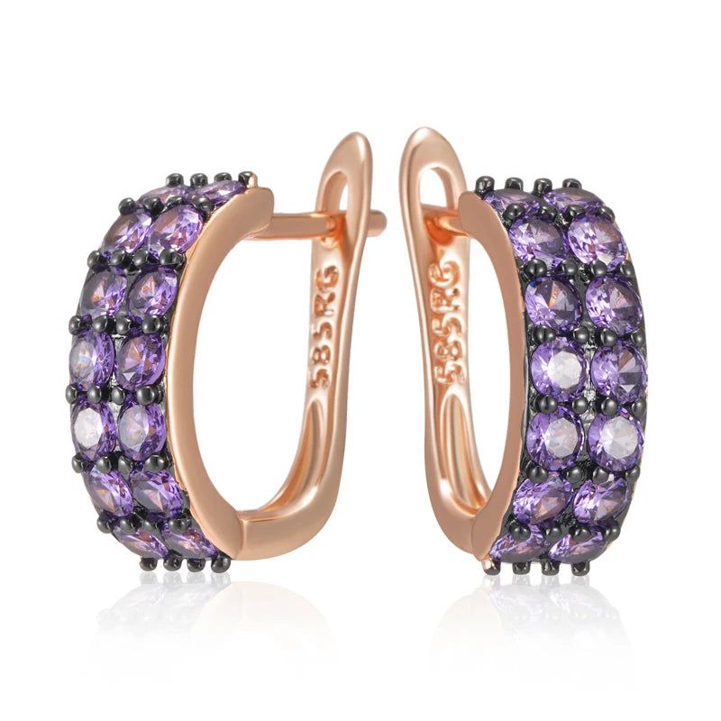 Stylish Vintage Purple Zircon Drop Earrings in 585 Rose Gold and Black Gold Plating