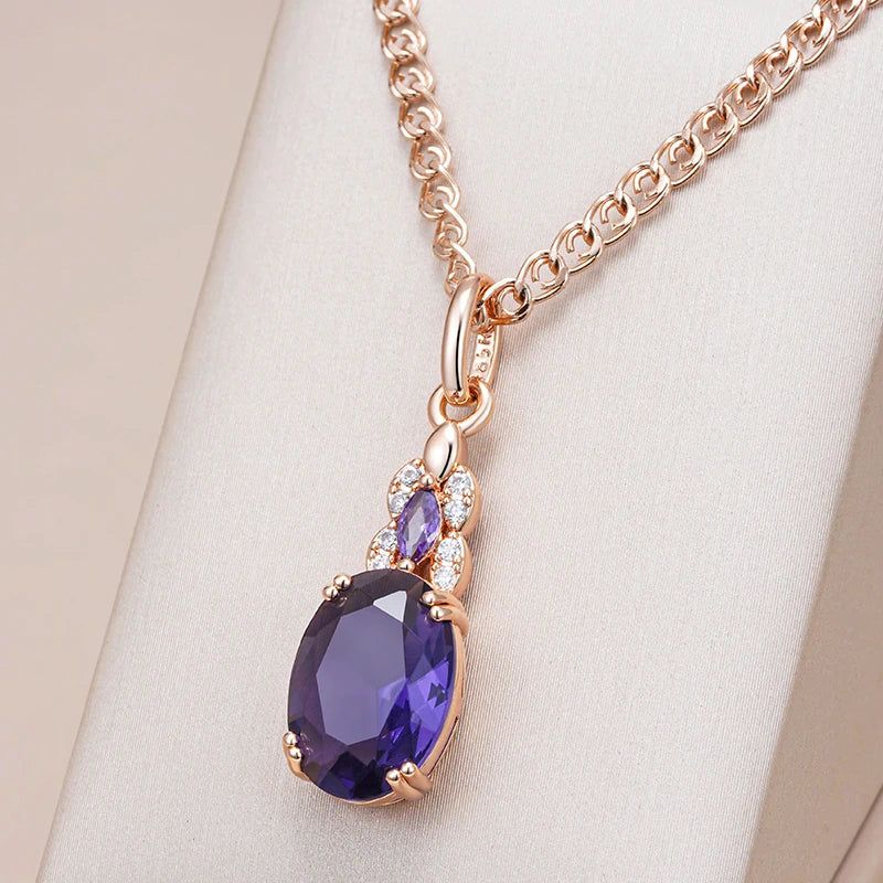 Stylish Vintage Purple Zircon Pendant Necklace in 585 Rose Gold Finish