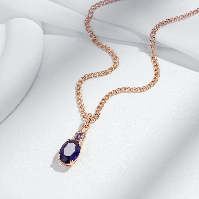 Stylish Vintage Purple Zircon Pendant Necklace in 585 Rose Gold Finish