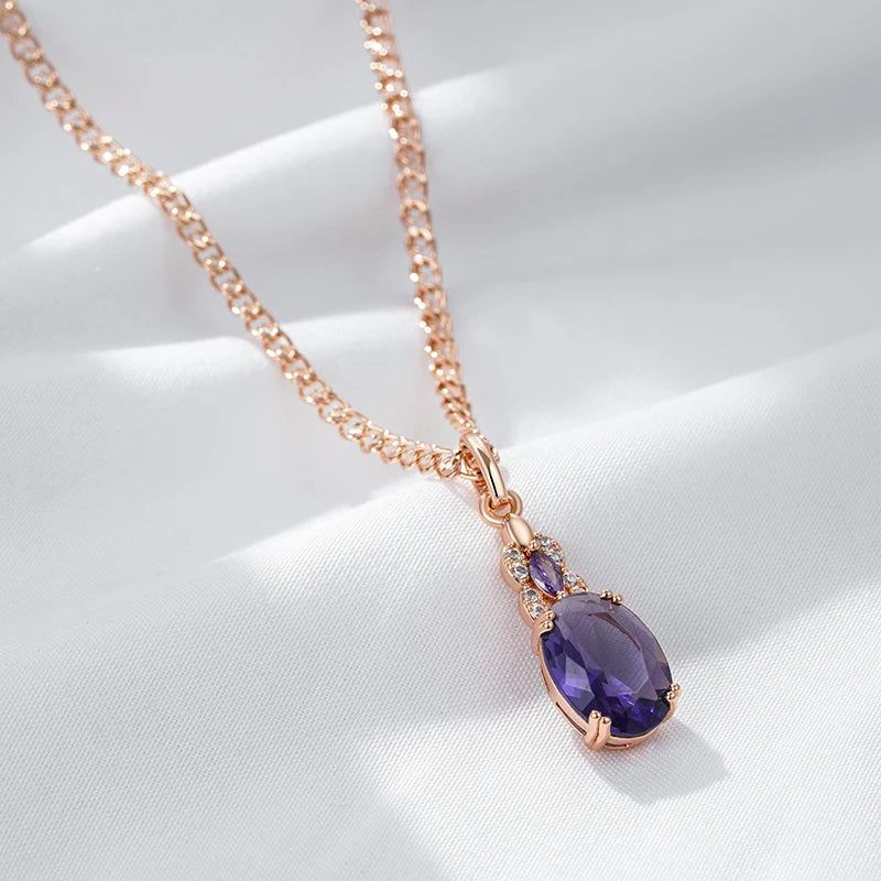 Stylish Vintage Purple Zircon Pendant Necklace in 585 Rose Gold Finish