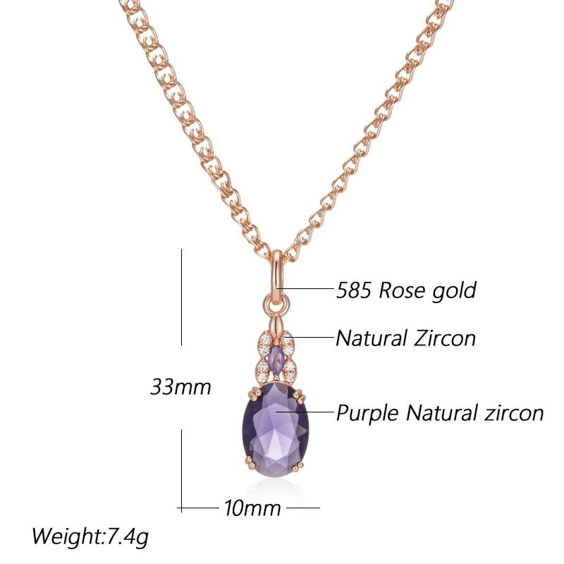 Stylish Vintage Purple Zircon Pendant Necklace in 585 Rose Gold Finish