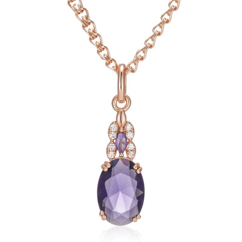 Stylish Vintage Purple Zircon Pendant Necklace in 585 Rose Gold Finish