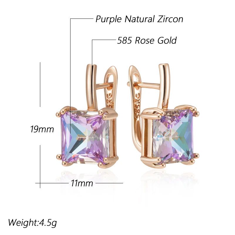 Stylish Vintage Purple Zircon Square Earrings in 585 Rose Gold