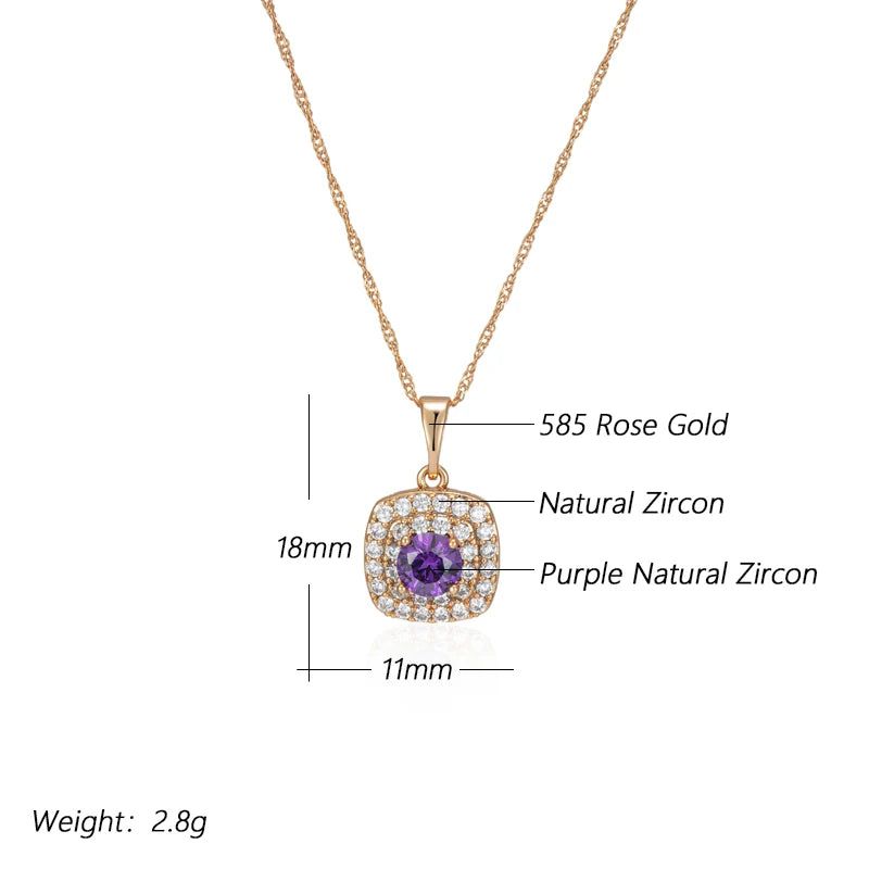 Stylish Vintage Purple Zircon Square Pendant Necklace in 585 Rose Gold - Shiny Crystal Jewelry