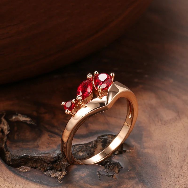 Stylish Vintage Red Zircon Cocktail Ring in 585 Rose Gold