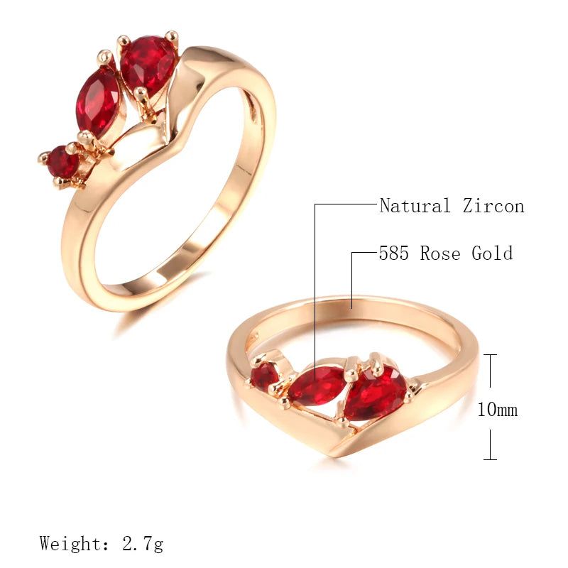 Stylish Vintage Red Zircon Cocktail Ring in 585 Rose Gold