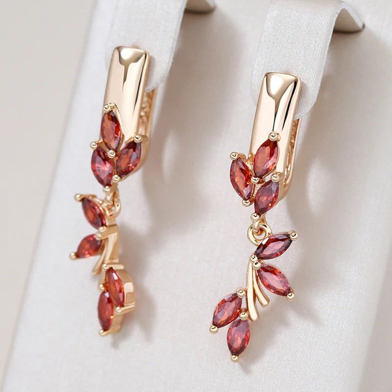 Stylish Vintage Red Zircon Drop Earrings in 585 Rose Gold - High Quality Jewelry