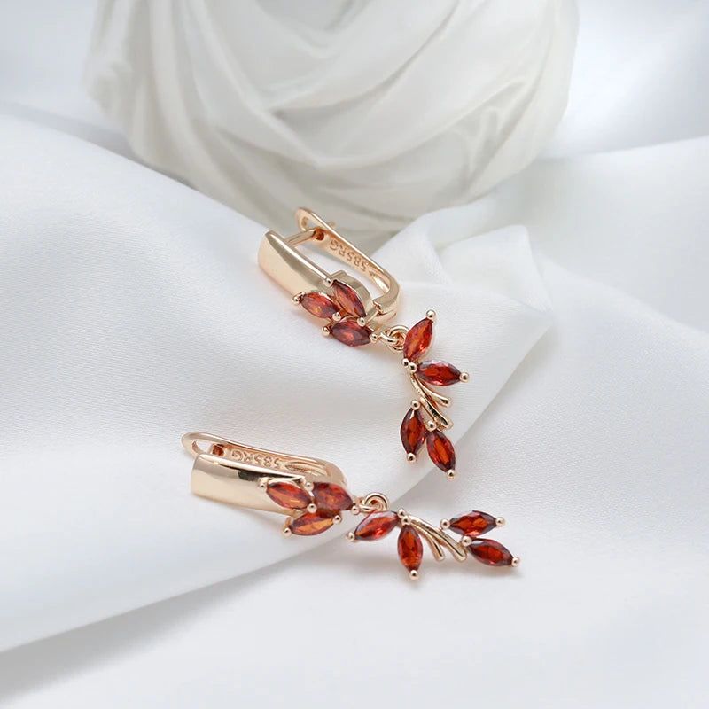 Stylish Vintage Red Zircon Drop Earrings in 585 Rose Gold - High Quality Jewelry