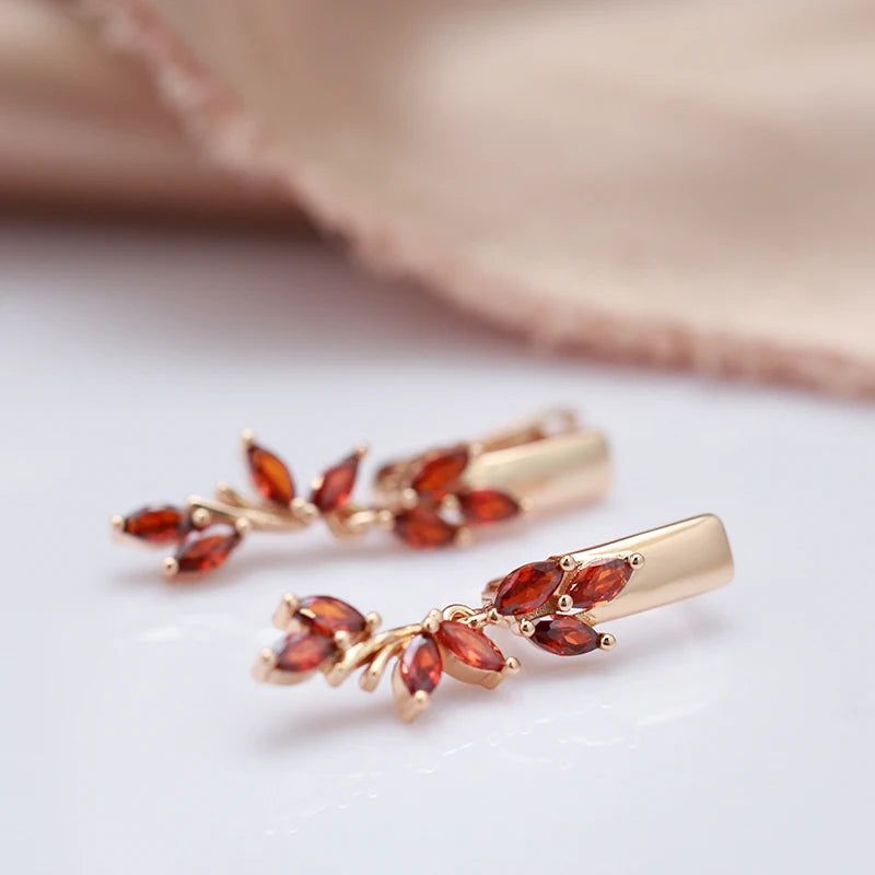 Stylish Vintage Red Zircon Drop Earrings in 585 Rose Gold - High Quality Jewelry