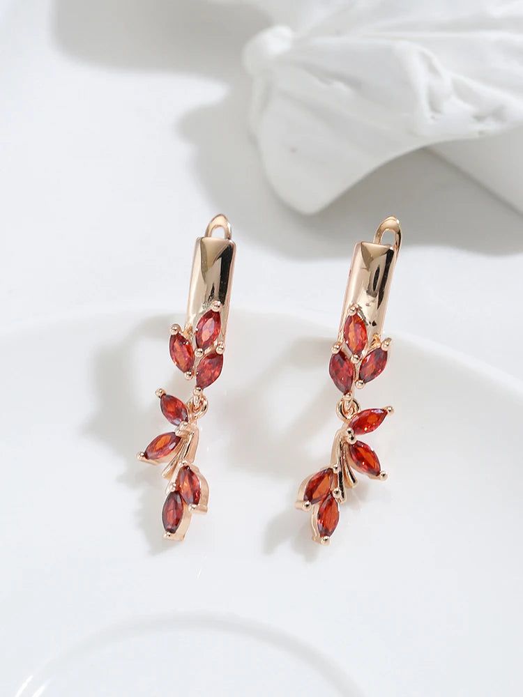 Stylish Vintage Red Zircon Drop Earrings in 585 Rose Gold - High Quality Jewelry