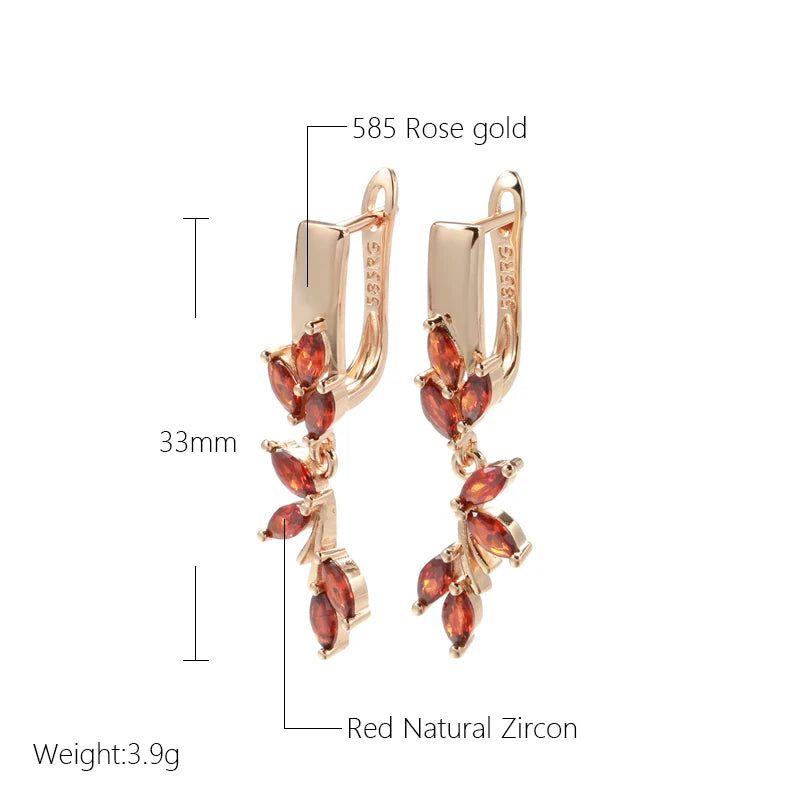 Stylish Vintage Red Zircon Drop Earrings in 585 Rose Gold - High Quality Jewelry