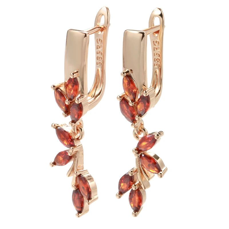 Stylish Vintage Red Zircon Drop Earrings in 585 Rose Gold - High Quality Jewelry