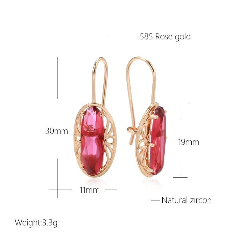 Stylish Vintage Red Zircon Drop Earrings in Rose Gold with Hollow Flower Design