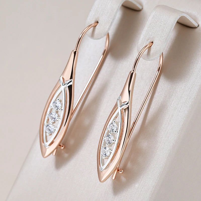 Stylish Vintage Rhombus Drop Earrings in 585 Rose Gold with Natural Zircon