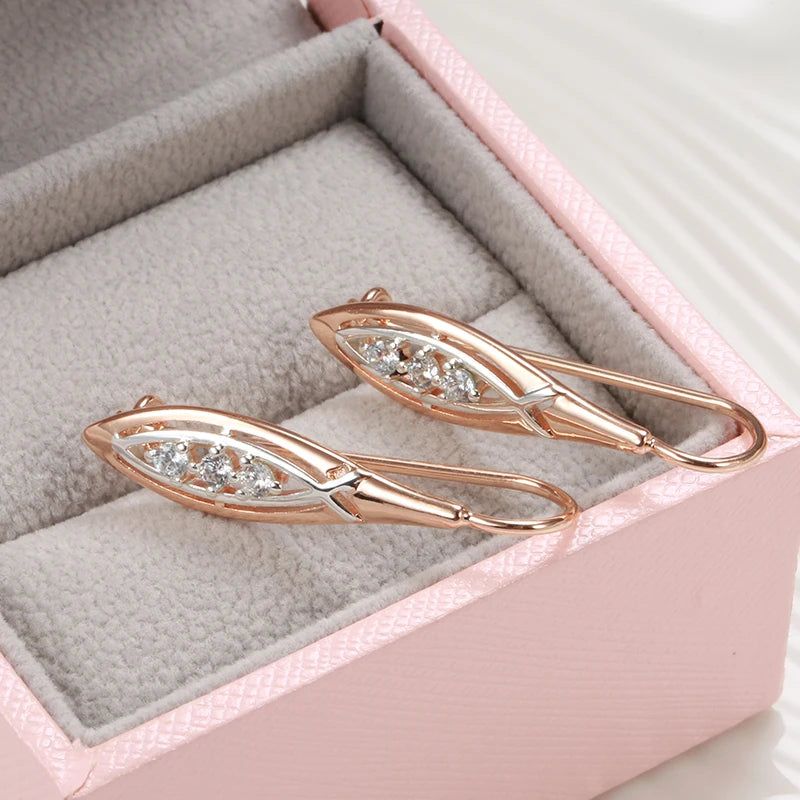 Stylish Vintage Rhombus Drop Earrings in 585 Rose Gold with Natural Zircon