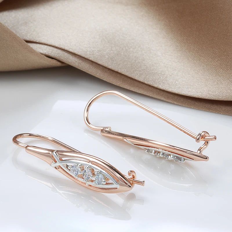 Stylish Vintage Rhombus Drop Earrings in 585 Rose Gold with Natural Zircon