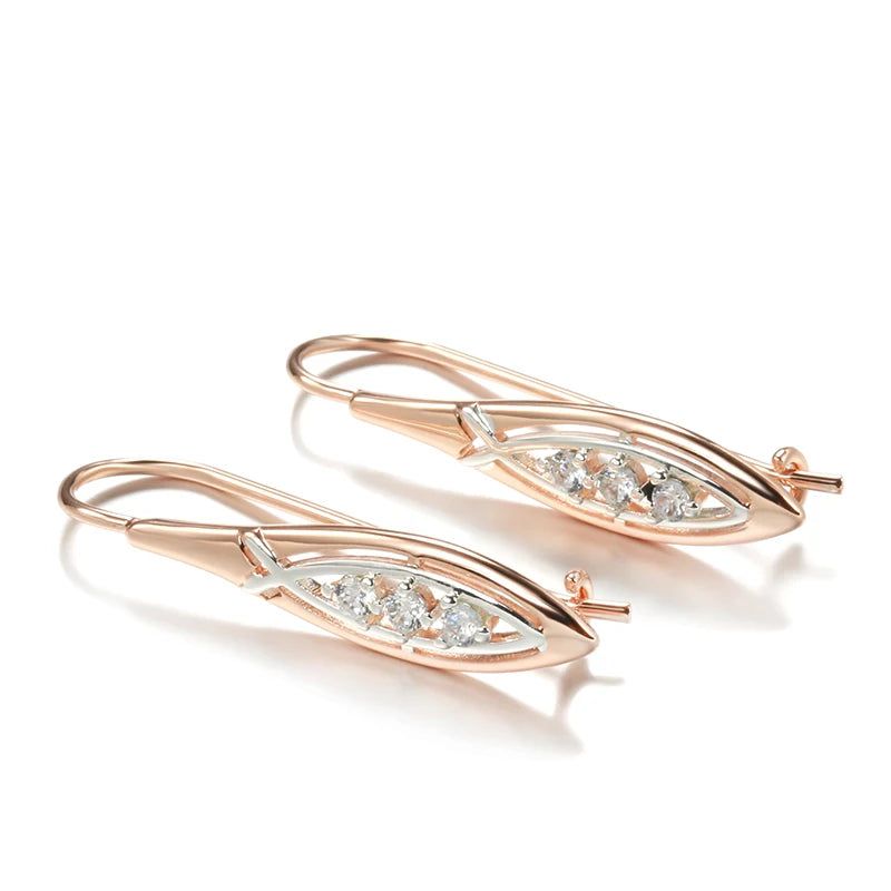 Stylish Vintage Rhombus Drop Earrings in 585 Rose Gold with Natural Zircon