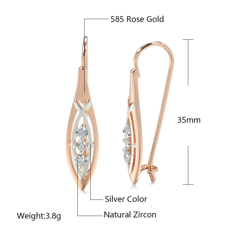 Stylish Vintage Rhombus Drop Earrings in 585 Rose Gold with Natural Zircon