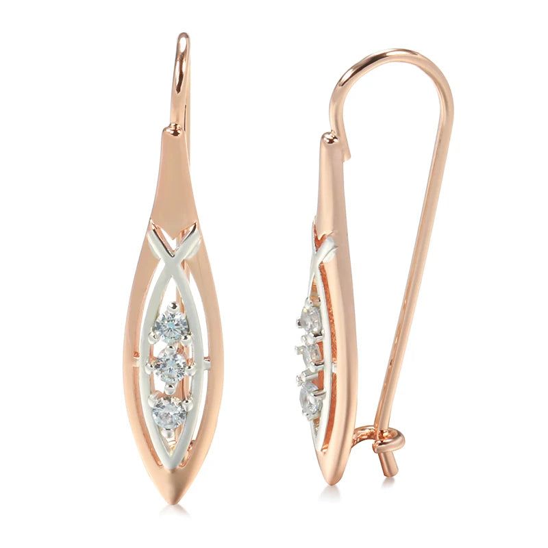 Stylish Vintage Rhombus Drop Earrings in 585 Rose Gold with Natural Zircon