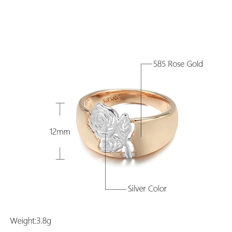 Stylish Vintage Rose Flower Cocktail Ring in 585 Rose Gold and Silver Mix