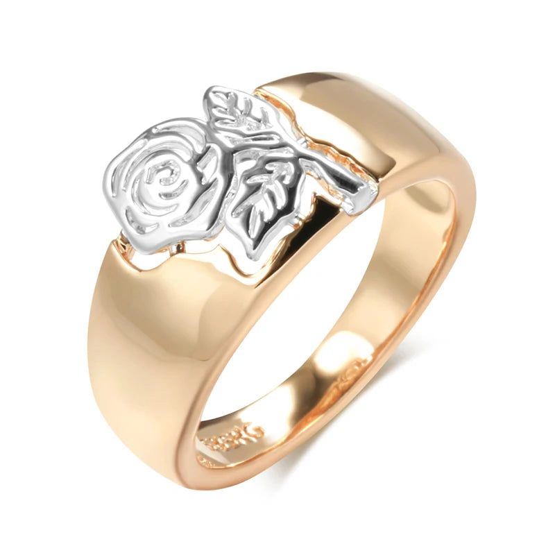 Stylish Vintage Rose Flower Cocktail Ring in 585 Rose Gold and Silver Mix