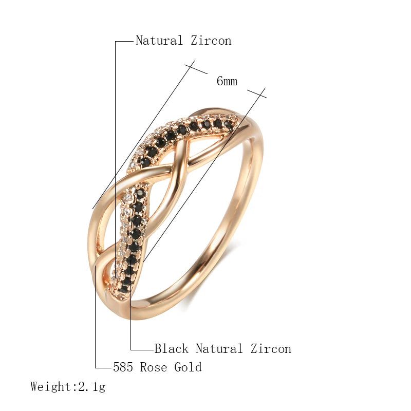 Stylish Vintage Rose Gold Boho Cocktail Ring with Black Zircon Flower Design