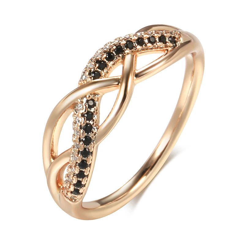 Stylish Vintage Rose Gold Boho Cocktail Ring with Black Zircon Flower Design