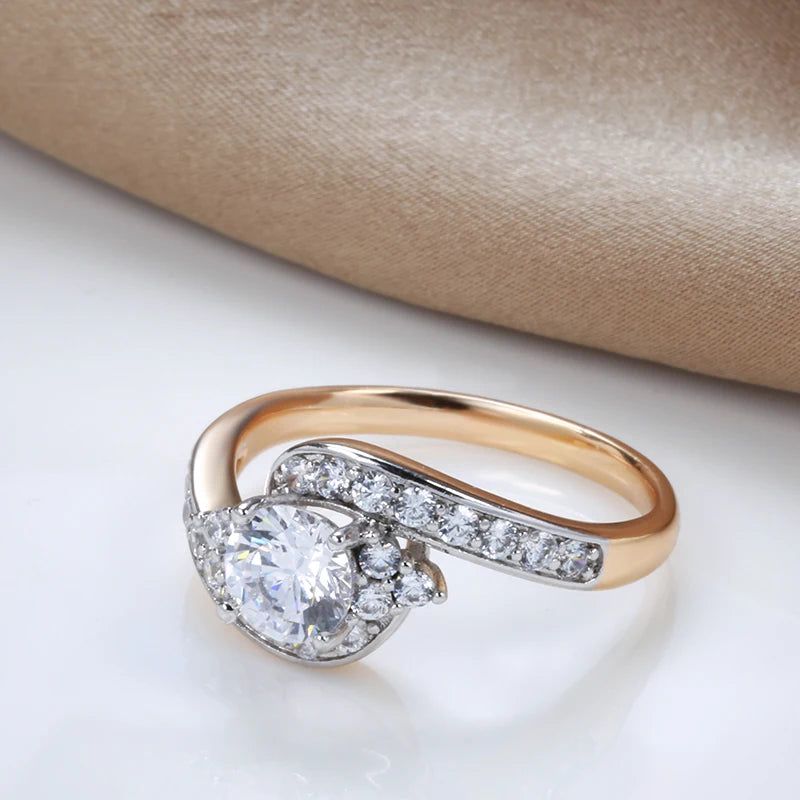 Stylish Vintage Rose Gold Bridal Ring with Natural Zircon and Micro-Wax Inlay