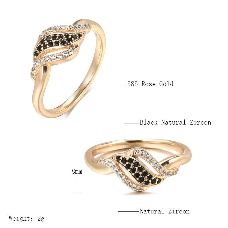 Stylish Vintage Rose Gold Cocktail Ring with Black Zircon and White Crystals