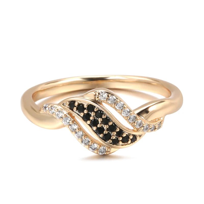 Stylish Vintage Rose Gold Cocktail Ring with Black Zircon and White Crystals