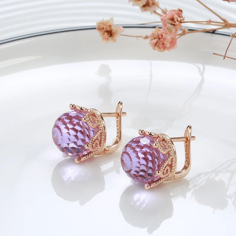 Stylish Vintage Rose Gold Crown Drop Earrings with Blue Natural Zircon Baubles