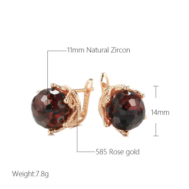 Stylish Vintage Rose Gold Crown Drop Earrings with Blue Natural Zircon Baubles