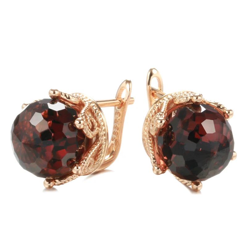 Stylish Vintage Rose Gold Crown Drop Earrings with Blue Natural Zircon Baubles