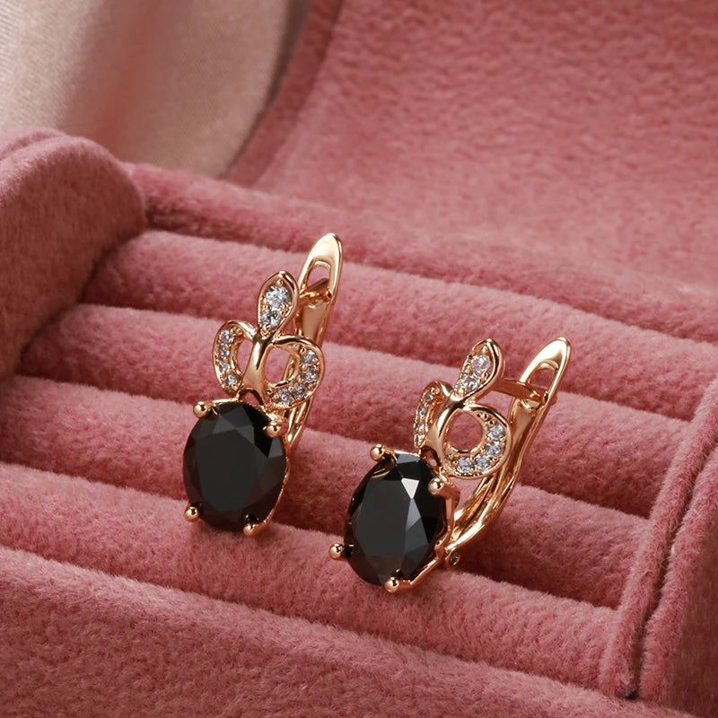 Stylish Vintage Rose Gold Crown Earrings with Black Natural Zircon