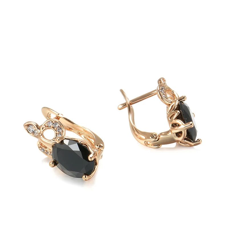 Stylish Vintage Rose Gold Crown Earrings with Black Natural Zircon