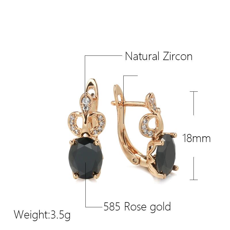 Stylish Vintage Rose Gold Crown Earrings with Black Natural Zircon