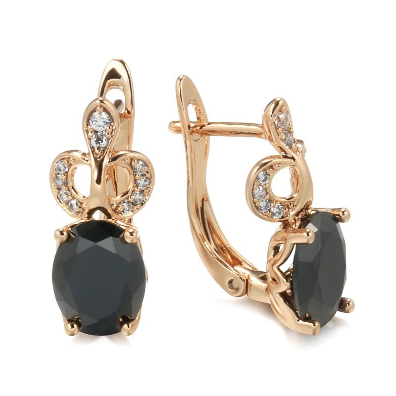 Stylish Vintage Rose Gold Crown Earrings with Black Natural Zircon