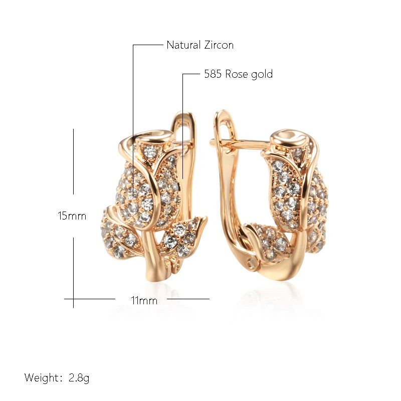 Stylish Vintage Rose Gold Crystal Flower Drop Earrings with Natural Zircon