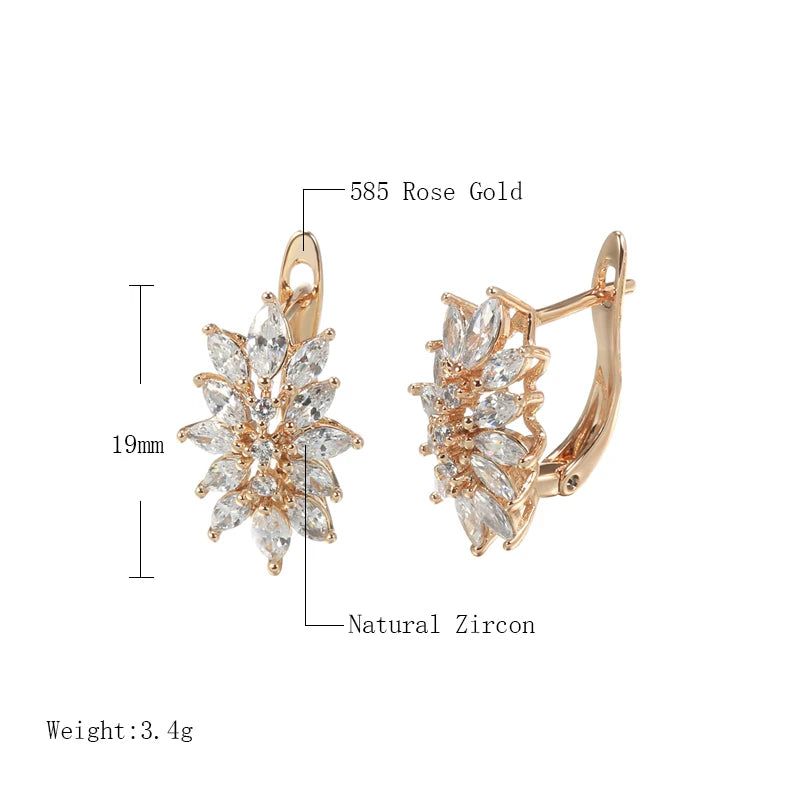 Stylish Vintage Rose Gold Crystal Flower Drop Earrings with Natural Zircon